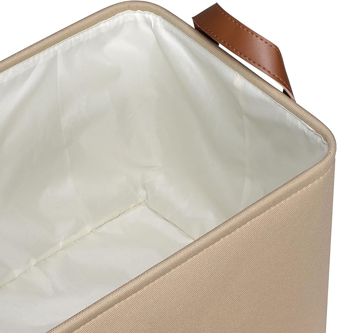 KEEGH Storage Baskets for Organizing, Fabric Storage Bins for Shelves with Leather Handle, Shelf Baskets for Closet Organization, 15" L x 11" W x 10" H, Brown, 4 Pack-Ruum Studio Home