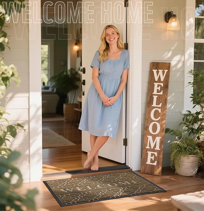 Yimobra Welcome Mat Outdoor Indoor, All-Season Waterproof Front Door Mat Outside Entrance, All-Weather Heavy Duty Non-Slip Doormat, Low Profile Porch Patio Entrance Mats, 36x24, Coffee-Ruum Studio Home