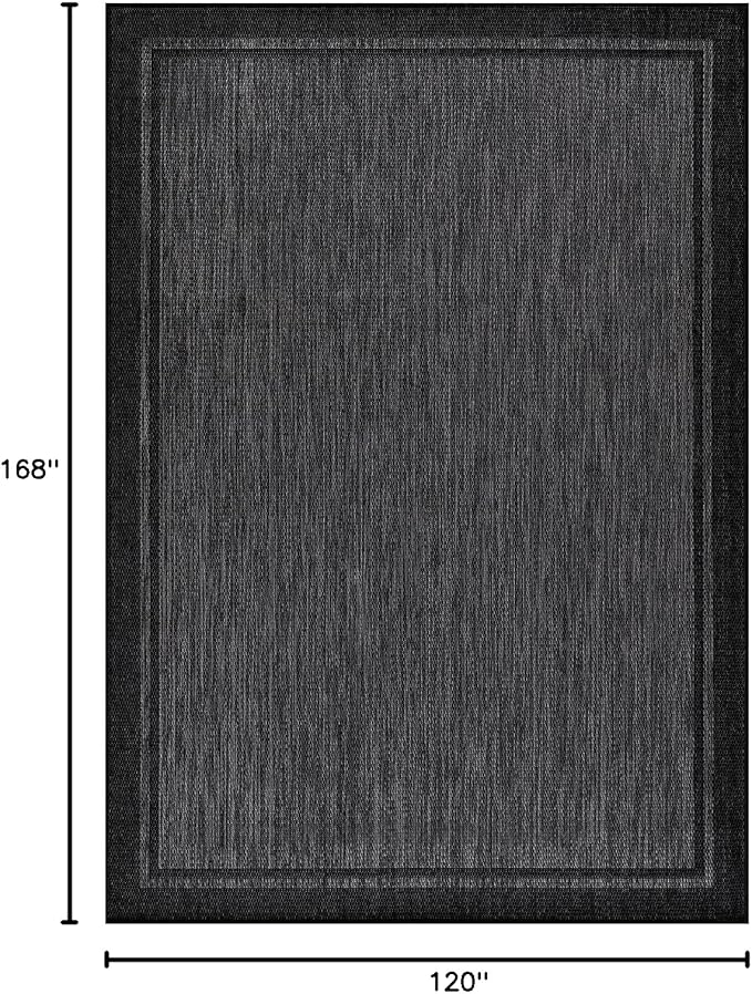 CAMILSON Indoor Outdoor Rug, 10x14 Bordered Dark Grey Black Modern Large Area Rugs for Indoor and Outdoor Patios, Kitchen and Hallway Mats, Washable Porch Deck Outside Carpet (Bordered Black, 10 x 14)-Ruum Studio Home