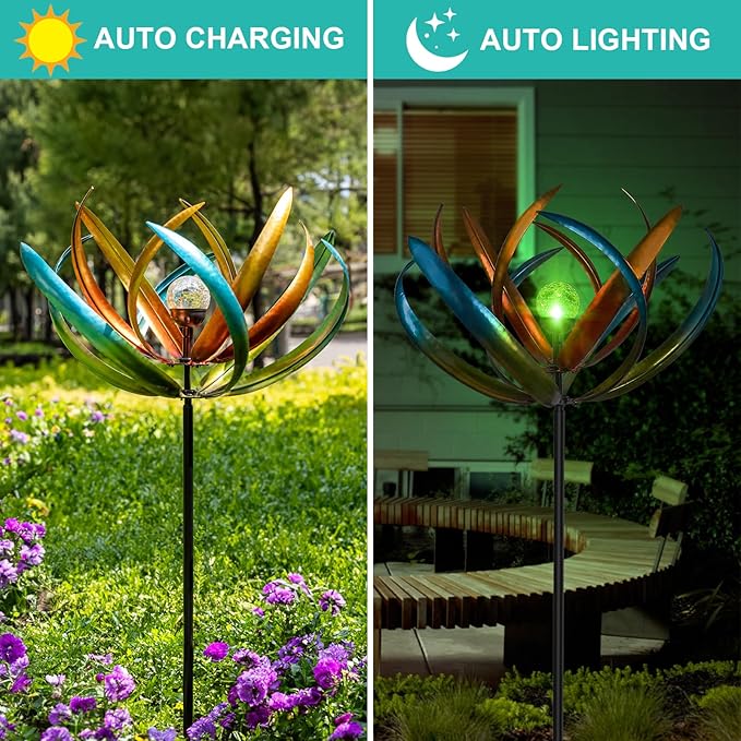 Large Solar Wind Spinners for Yard and Garden-82.6 Inch 360° Metal Wind Sculptures Outdoor Clearance Kinetic Windmills with Multi Color Led Glass Ball-Ruum Studio Home