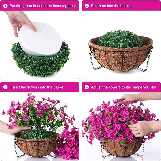 Ivydale Artificial Silk Hanging Plants Flowers Basket for Outdoor Outside Summer Decoration, Fake Faux UV Sun Resistant Look Real Morning Glory Fuchsia for Porch Patio Balcony Home-Ruum Studio Home