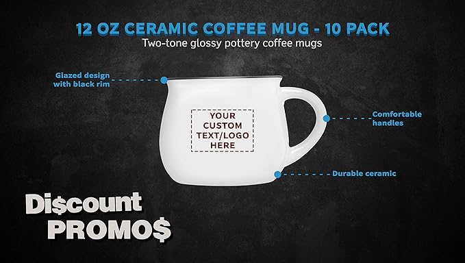 Custom Glazed Campfire Coffee Mugs 12 oz. Set of 10, Personalized Bulk Pack - Perfect for Coffee, Tea, Espresso, Hot Cocoa, Other Beverages - White-Ruum Studio Home
