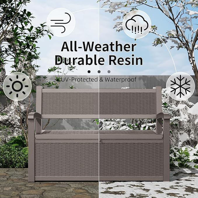 DRATO 75 Gallon Storage Bench Deck Box Outdoor Indoor,Lockable Durable All-Weather Seating with Hidden Storage,Deck Storage for Garden, Pool, Patio,Gray-Ruum Studio Home