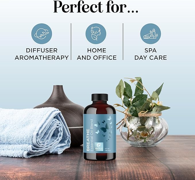 Breathe Essential Oil for Diffuser - Invigorating and Refreshing Breathe Essential Oil Blend with Eucalyptus Peppermint Tea Tree and Mint for Diffusers for Home and Shower Aromatherapy (4 Fl Oz)-Ruum Studio Home