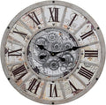 Unique Moving Gear Large Wall Clock 21inch-Battery Powered. Retro Industrial Steampunk Country Farmhouse Decor for The Living Room Kitchen Bars cafes Offices(whith/metal/21)-Ruum Studio Home