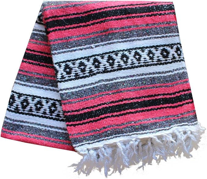 Del Mex Classic Mexican Blanket, Large Authentic Woven Falsa Throw (70"x50"), Artisan Southwest Décor for Beach, Yoga, Outdoors (Salmon)-Ruum Studio Home
