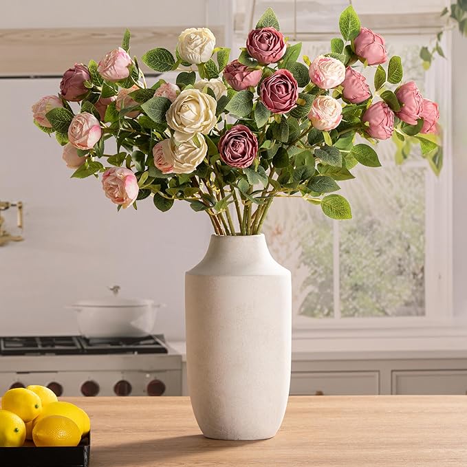Mitt&Ditt Ceramic Flower Vase, 12.5 inch Tall Off-White Vase, Large Decorative Terracotta Vases, Farmhouse Rustic Pottery Vases for Home Decor, Living Room, Table-Ruum Studio Home