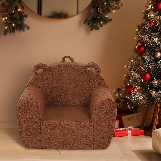 Comfy Toddler Chair, Cuddly Sherpa Teddy Bear Kids Sofa, High Back Kids Reading Chair for Boys and Girls, Brown-Ruum Studio Home