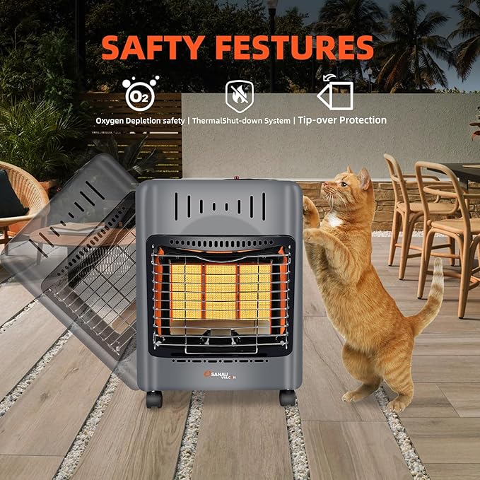 Propane Heater18000 BTU,Outdoor Heater with ODS Tip-over Protection, Propane Radiant Heater with Gas Regulator Hose for Patio,Garage,Camping Up to 450 Sq. Ft-Ruum Studio Home