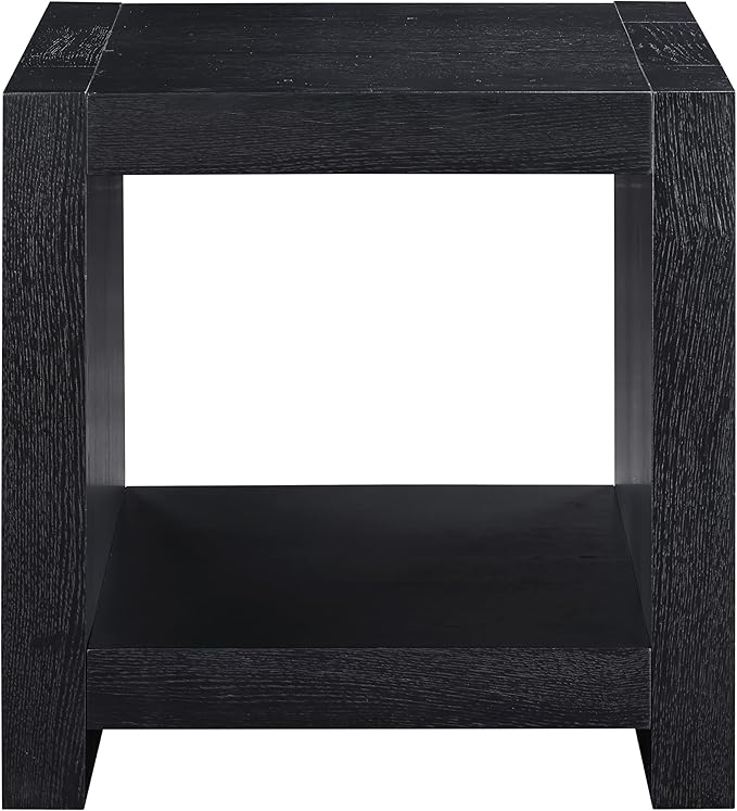 Steve Silver Furniture Aubrey Black End Table, Living Room/Bedroom, Contemporary/Modern Design, Bottom Storage Shelf, Chair Side/Media Table, 24'L x 24" W x 24" H, Black-Ruum Studio Home