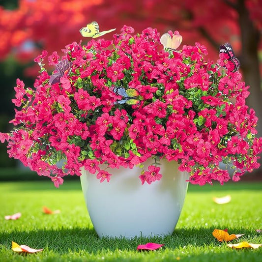 ‌20 Bundles Artificial Flowers for Outdoors‌ with 6 Faux Butterflies, UV Resistant ‌Fake Flowers‌ with Eucalyptus Leaves, ‌Artificial Plants Outdoor‌ for Patio Garden Porch Home Decor (Rose Red)-Ruum Studio Home