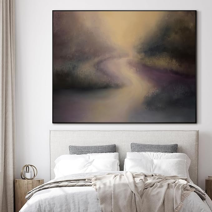 SIGNWIN 46"x60" Extra Large Framed Wall Art Golden Light River Path Dreamy Impressionist Landscape Illustration for Home Living Room Bedroom Decor (Frame Assembly Required)-Ruum Studio Home
