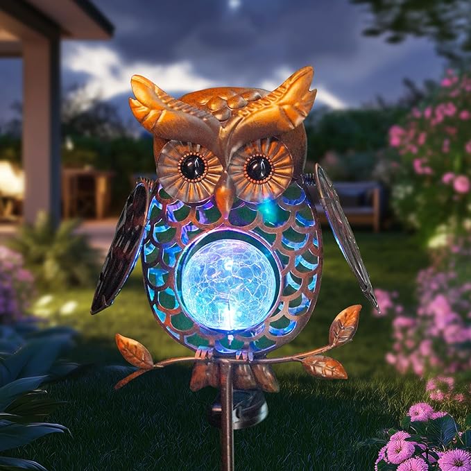 HONGLAND Solar Lights Outdoor Decor Waterproof, Solar Owl Garden Decorative Stake, Whimsical Gardening Gifts for Women Mom, Owl Outdoor Lights for Yard Patio Lawn Decor-Ruum Studio Home