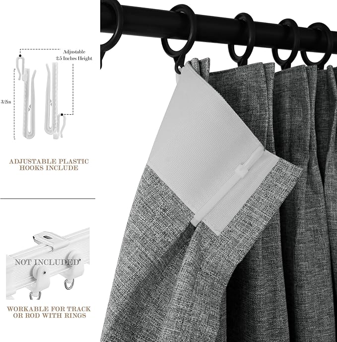 70" W x 108" L Faux Linen Room Divider Curtains, Full Blackout Pinch Pleated Drapes for Traverse Rod, Bedroom Divider Privacy Drapery with Hooks for Ceiling Track, 1 Panel, Mid Grey-Ruum Studio Home
