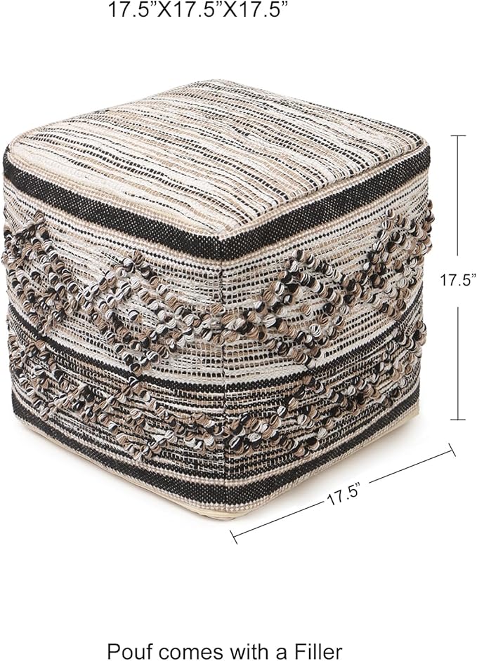 REDEARTH · Tufted Pouf Ottoman with Filler Textured Storage Cube Bean Bag Pouffe Footrest for Indoor; 100% Cotton (17.5"X17.5"X17.5", Black Jasper)-Ruum Studio Home