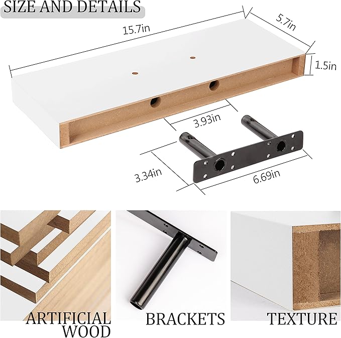 BAMEOS Floating Shelves, White Wall Mounted Wooden Shelves with Invisible Brackets Set of 2, Hanging Wall Shelves Decoration for Bedroom, Bathroom, Living Room and Kitchen-Ruum Studio Home