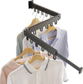 Clothes Drying Rack Wall Mounted, Laundry Drying Rack Collapsible, Space Saving Wall Drying Rack Clothing Foldable, Tri-Fold Retractable Rack Outdoor Indoor with 18 Hooks(Black，Loop-Shape Hooks)-Ruum Studio Home