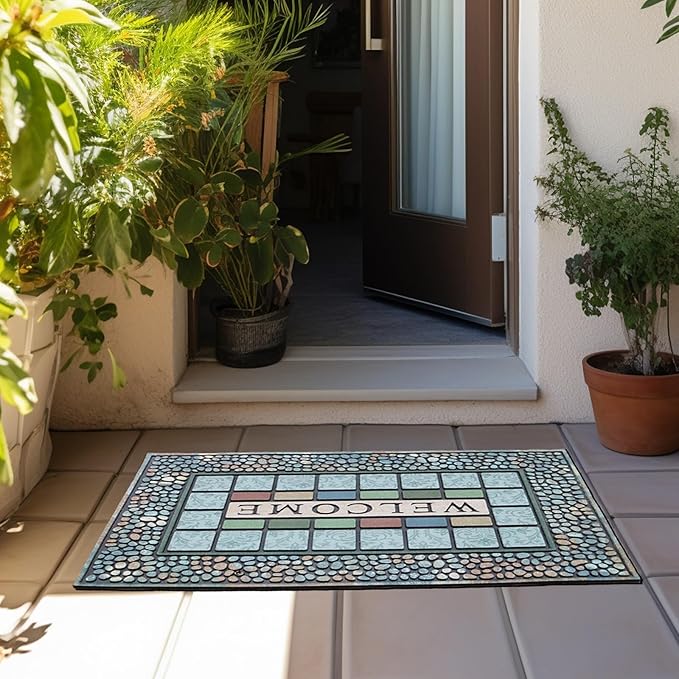 CHICHIC Rectangle Entrance Door Mat Large 24 x 36 Inch Entry Way High Traffic Area Doormat Front Door Rugs Outdoors Heavy Duty Welcome Mat, Non Slip Rubber Back Low Profile for Garage-Ruum Studio Home