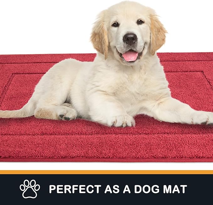 PURRUGS Dirt Trapping Door Mat 32" x 70", Non-Slip/Skid Machine Washable Entryway Rug, Dog Doormat, Super Absorbent Welcome Mat for Muddy Wet Shoes and Paws, Burgundy Red-Ruum Studio Home