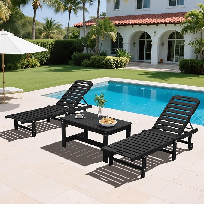 SERWALL Outdoor Coffee Table, HDPE Patio Coffee Table for Outside, Rectangle, Black-Ruum Studio Home