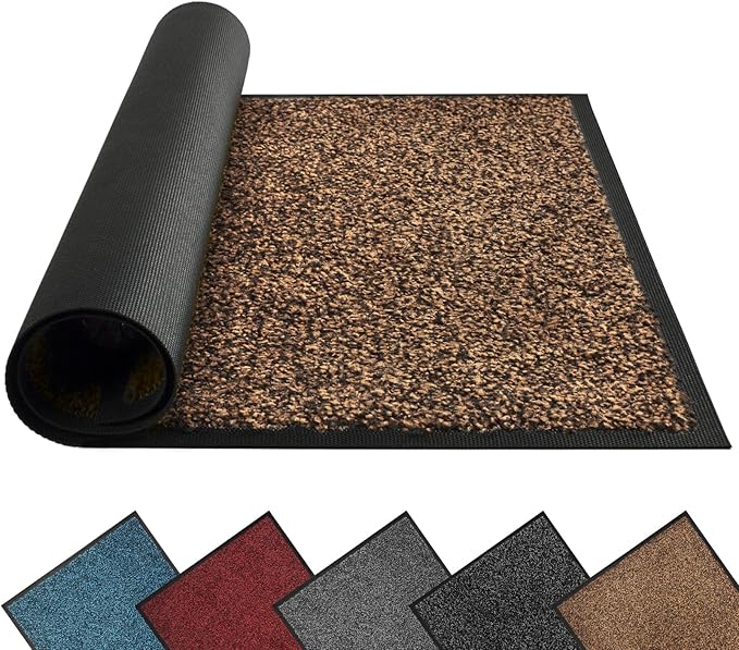 Mibao Front Door Mat, Dirt Trapper Welcome Mat for Outdoor Indoor, Non-Slip Waterproof Doormat, Durable Machine Washable Low Profile Entry Rug for Back Door Outside Patio Porch, 30" x 18", Brown-Ruum Studio Home