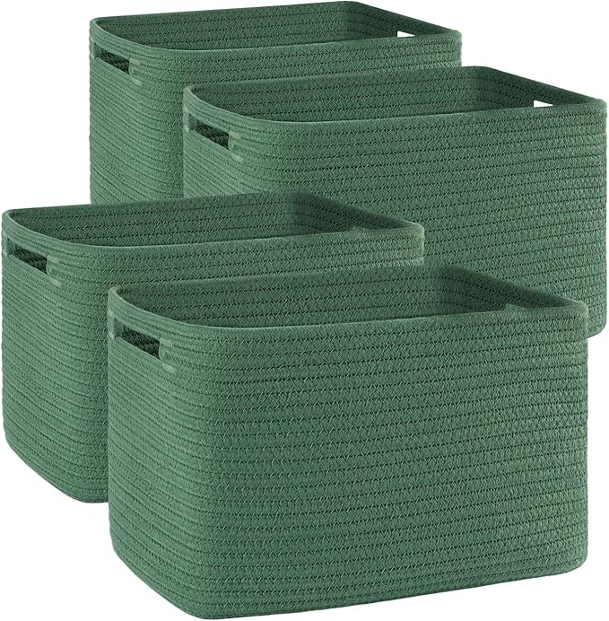 4 Pack Storage Baskets for Organizing, Woven Baskets for Shelves - Perfect for Toys, Books, Towels, and Clothes, Durable Gift Basket Bins Toy Storage, 12.7''L x9''W x7.8''H, Green-Ruum Studio Home
