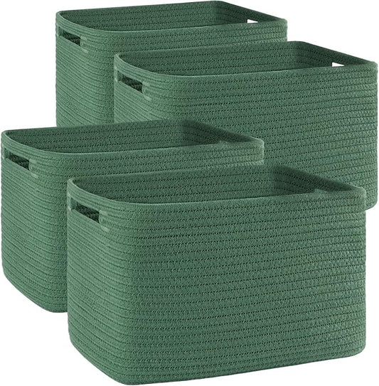 4 Pack Storage Baskets for Organizing, Woven Baskets for Shelves - Perfect for Toys, Books, Towels, and Clothes, Durable Gift Basket Bins Toy Storage, 12.7''L x9''W x7.8''H, Green-Ruum Studio Home