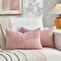 Fancy Homi 2 Packs Blush Pink Long Lumbar Decorative Throw Pillow Covers 16x24 Inch for Couch Bed Sofa, Rustic Farmhouse Boho Home Decor, Soft Striped Corduroy Rectangle Accent Cushion Case 40x60 cm-Ruum Studio Home