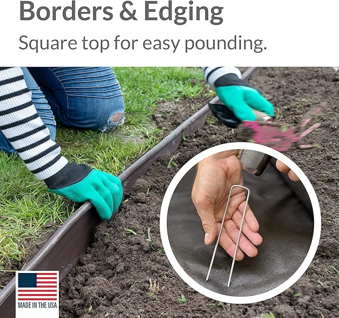 Pinnacle Mercantile 200 Pack Galvanized Garden Stakes Landscape Staples Extra Heavy Duty Sod Ground Anchors Anti Rust 6 inch Metal Pins 9 Gauge USA Made-Ruum Studio Home