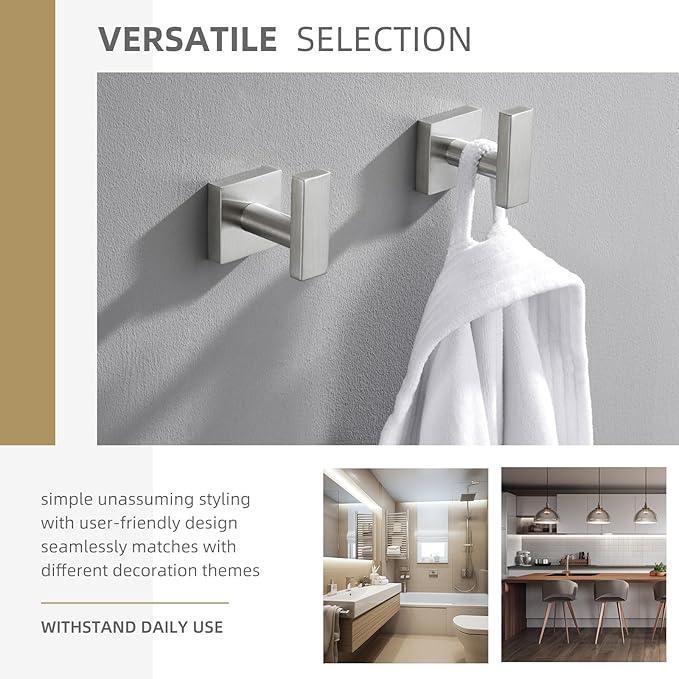Angle Simple Bathroom Towel Hook 2 Pack, SUS304 Stainless Steel Bath Robe Holder, Modern Coat Hook Wall Mounted, Brushed Nickel-Ruum Studio Home