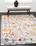 Unique Loom Rosso Collection Vintage, Geometric, Bohemian, Traditional, Distressed, Southwestern Area Rug, 5' 0" x 8' 0", Multi/Ivory-Ruum Studio Home