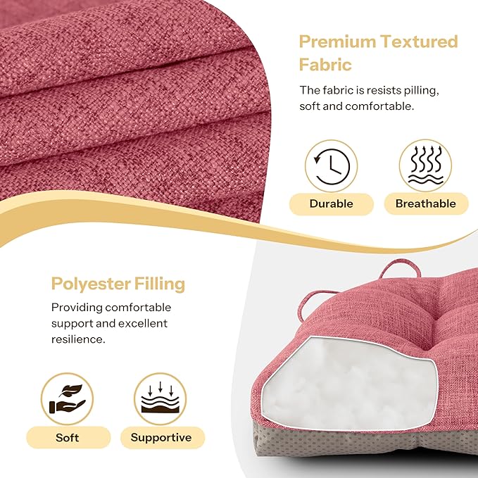 Non Slip Chair Cushions for Dining Chairs Set of 4 Kitchen Chair Cushions 18"x18"x3" Turfted Chair Pads Comfortable and Soft Seat Cushion with Ties (Pink)-Ruum Studio Home