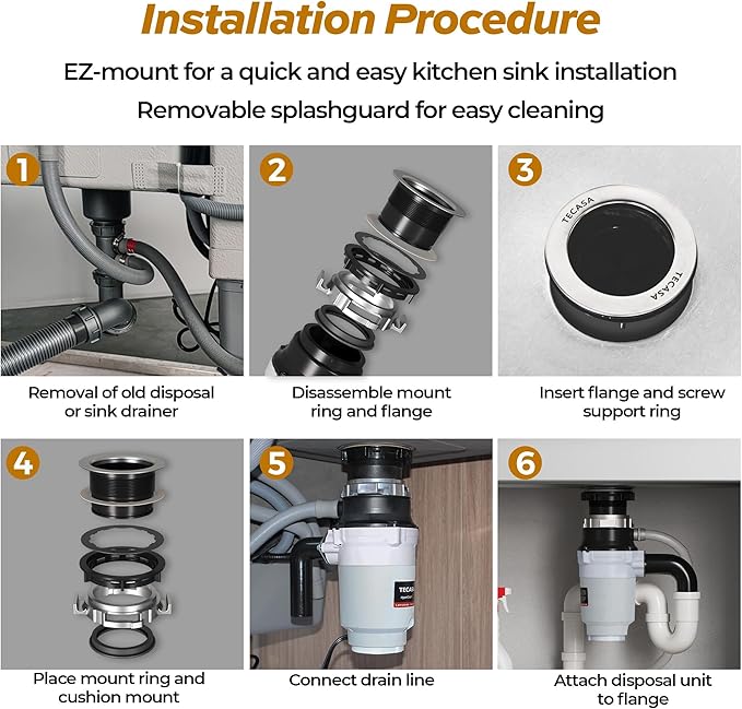 1/2 HP Garbage Disposals, TECASA Continuous Feed, Stainless Steel Food Waste Grinding System for Kitchen Sink Food Waste, Power Cord Included, UL Certified - HyperCrush 50-Ruum Studio Home