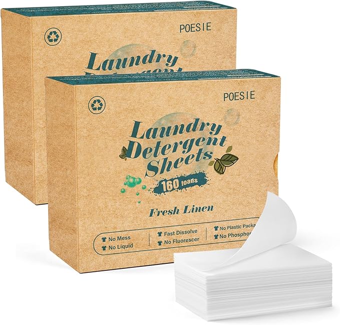 Poesie Laundry Detergent Sheet Fresh Linen Scent 320 Sheets Travel Laundry Kit No waste Portable Washing Sheets Detergent for Machine Wash & Hand Wash-Ruum Studio Home