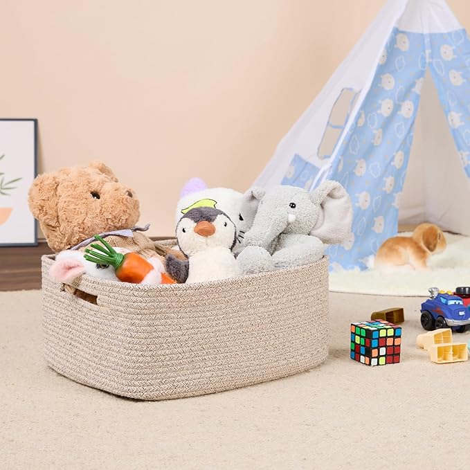 Large Storage Baskets for Shelves, Closet Organizers Bins for Clothes Blanket Towels, Baby Nursery, Toy Baskets Box, Woven Rope Baskets, 17 x 13 x 7.5”, 2 Packs Mixed Brown-Ruum Studio Home