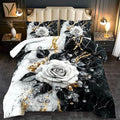 Marble Floral Comforter Set for King Bed Women,Vintage Flower Bedding Set King,White and Black Comforter Rose Quilt for Girls,Rose Bedding Floral Bedroom Decor Adults-Ruum Studio Home