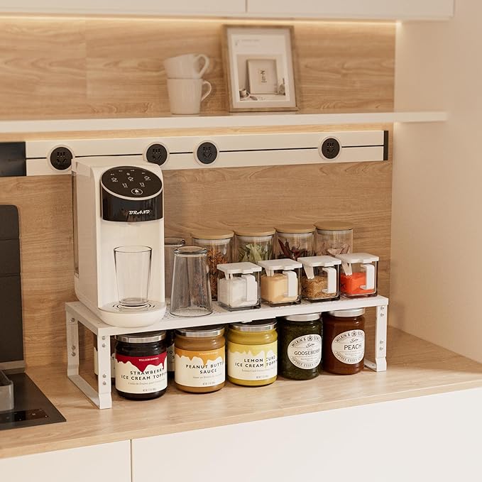Expandable Spice Rack,Stackable Storage for Cabinet, Multi-Functional Kitchen Shelving,Height-Adjustable,Sustainable Organizer Solution(3Packs/White/Medium)-Ruum Studio Home