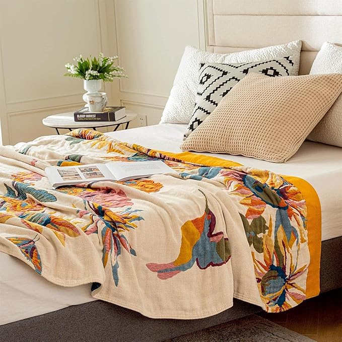 MSGKV Boho Throw Blanket Queen Size 90" x 90" Warm Blanket for Couch and Sofa Blankets Cover for Living Room Summer Throw Cozy Blanket-Ruum Studio Home