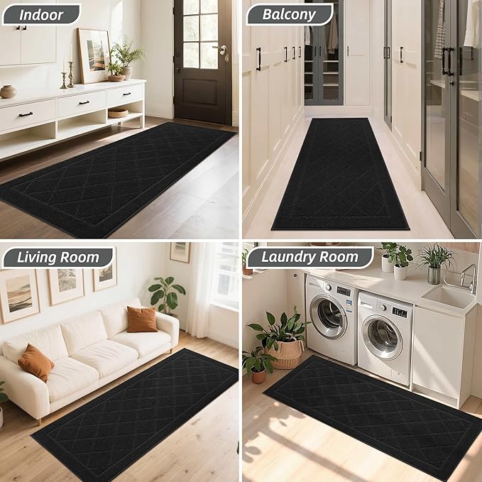 BEQHAUSE Dirt Trapper Door Mat 24" x 60", Doormat Non-Slip Entryway Rugs Washable, Dog Door Mat Stain Resistant and Absorbent Welcome Floor Mat for Front Back Door, Muddy Wet Shoes & Paws, Black-Ruum Studio Home