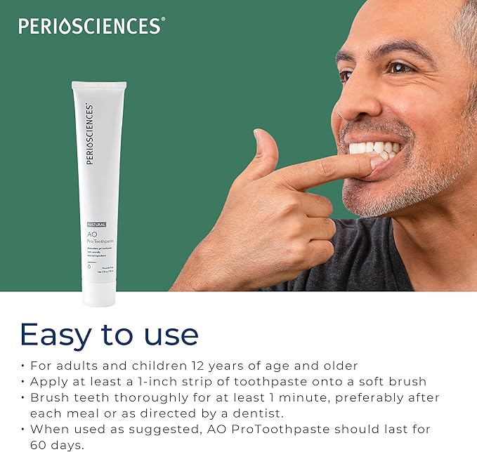 PerioSciences AO Pro Natural Toothpaste with Nano Hydroxyapatite, Remineralizing, Fluoride Free, SLS Free, Gluten Free 3 fl oz / 90ml - Pack of 2-Ruum Studio Home