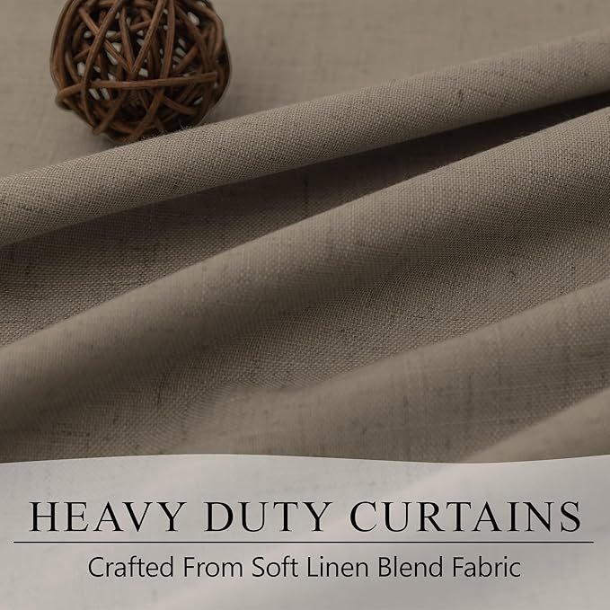 Brown Drapes 84 Inch Length 2 Panels Set Linen Long Curtains for Bedroom Windows Soundproof Energy Efficient Thermal Insulated Rustic Country Blackout Curtains for Living Room Pleated Back Tab Pocket-Ruum Studio Home