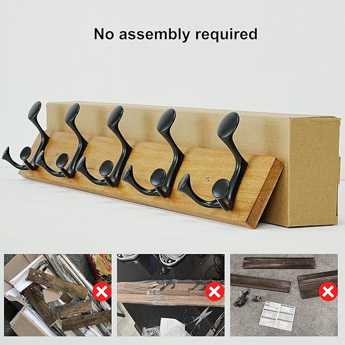 SKOLOO 24-Inch Light Brown Wood Coat Rack Wall Mount with 5 Triple Hooks - Ideal for Family Entrances, Classrooms, and Pet Supplies Storage - Perfect Coat Hooks for Wall-Ruum Studio Home