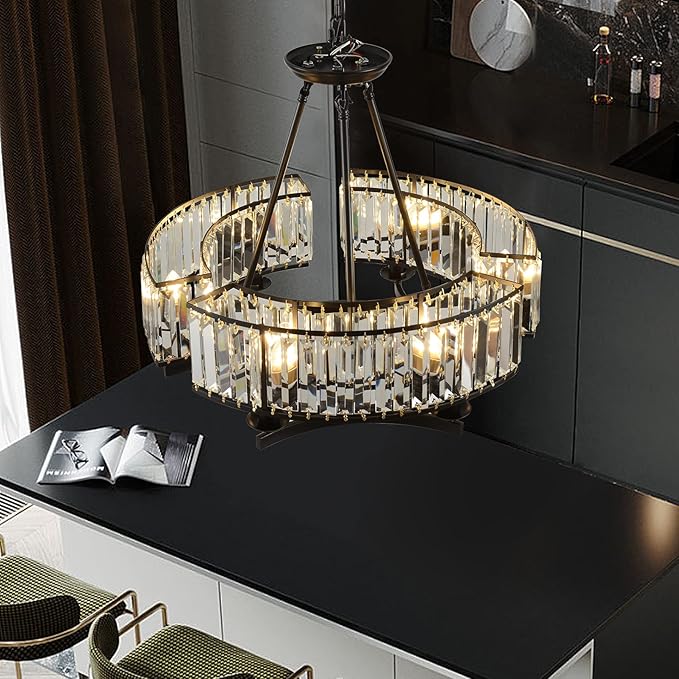 Vintage Crystal Chandelier Black 6 Lights Hanging Ceiling Light Fixture Iron Frame Pendant Lighting for Farmhouse Decoration Dining Table Living Room-Ruum Studio Home