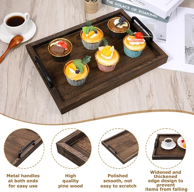 2 Pcs Rustic Wooden Serving Trays with Handle Decorative Nested Vintage Wood Serving Tray Stylish Farmhouse Decor Servings Platters for Eating, Breakfast(Large 15.8x11.8x1.2 in, Small 13.4x9.4x1.2 in)-Ruum Studio Home
