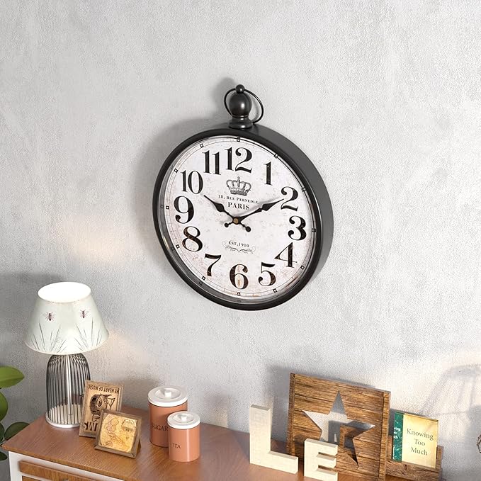 Menterry Retro Round Wall Clock. Black Vintage Antique Style Decor Wall Clocks for Kitchen,Farmhouse,Bedroom,Bathroom,Office, (11.8" H x 9.3" W)-Ruum Studio Home