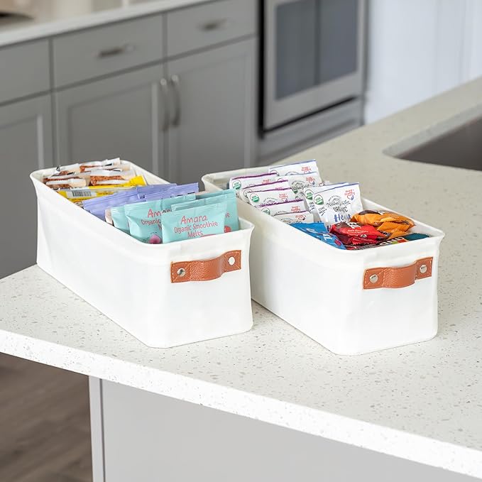 OrganiHaus Narrow Storage Bins 15x06in, Small Closet Bins for Shelves, Bathroom Storage Baskets for Shelves, Narrow Baskets, Fabric Organizer with Handles, Toilet Paper Organizer - 2 Pack, Off-White-Ruum Studio Home