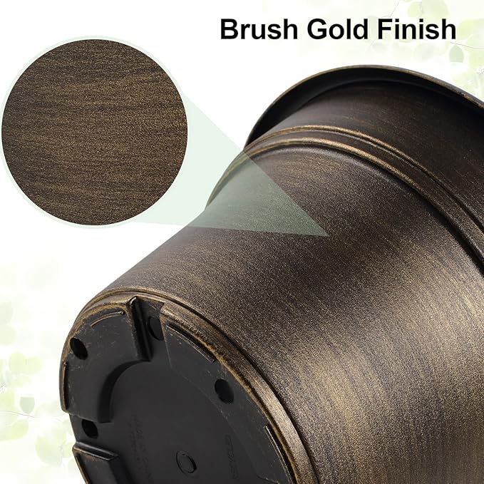 Plant Planters Pots Set of 4 Pack 13 Inch，Large Plastic Flower Pot for Indoor Plants with Drainage Holes & Trays, Resin Decorative Container Sets with Saucer for House Outdoor Garden Plant Dark Gold-Ruum Studio Home