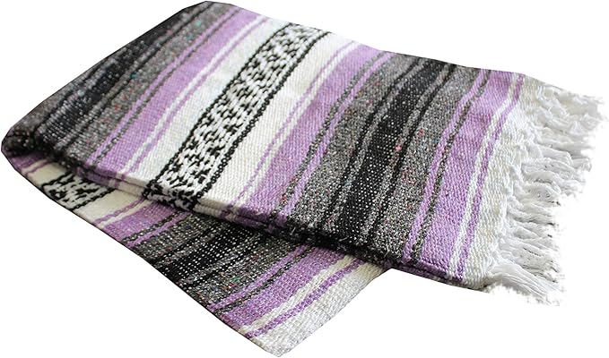 Del Mex Classic Mexican Blanket, Large Authentic Woven Falsa Throw (70"x50"), Artisan Southwest Décor for Beach, Yoga, Outdoors (Lavender)-Ruum Studio Home