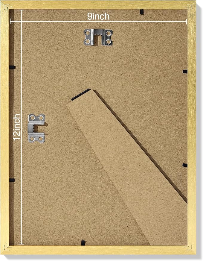 Vittanly 9x12 Picture Frames Set of 9, Shatter Resistant Plexiglass, Display 6x8 Pictures with Mat or 9x12 without Mat, Photo Frames for Wall or Tabletop, Engineered Wood, Gold-Ruum Studio Home