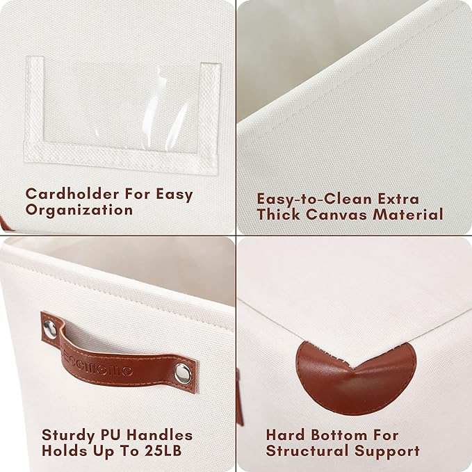 DECOMOMO White Storage Bins Fabric Storage Baskets for Shelves & Linen Closet Organization (Creamy White W/Label holder, Large - 3 Pack)-Ruum Studio Home